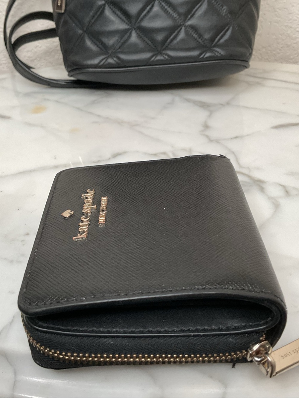 kate spade Black Quilted Leather Mini Backpack with Matching Zip Wallet EUC - Picture 14 of 14